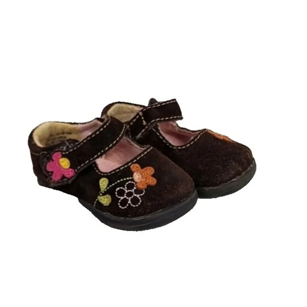 Genuine Kids By Oshkosh Brown Suede Flower Mary Jane Toddler Shoes‎ Size 2